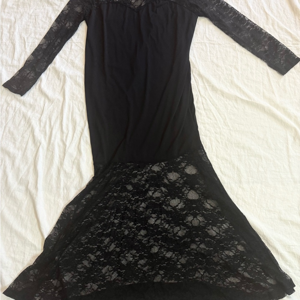 Red Dot Boutique Mermaid Lace Dress 2X Goth Black Maxi Elvira Morticia Style